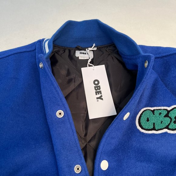 Obey Varsity Jacket "Roll Call" Royal Blue/White - Picture 6 of 7